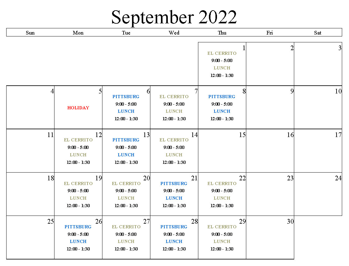 September 2022 Office calendar